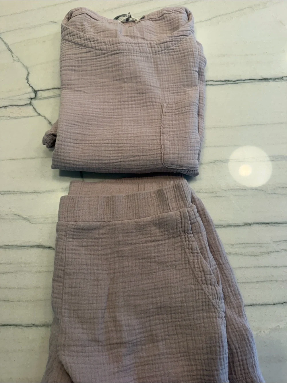 Barefoot Dreams Mauve 100% Cotton Crinkle Tee & Short Set-NWT - Picture 14 of 14